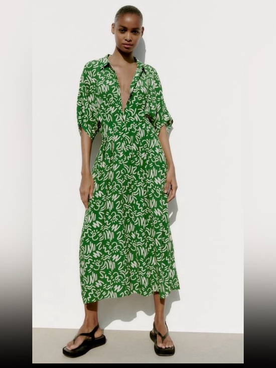 Zara Dresses & Skirts - Zara Elora Green and White Printed Midi Dress NWOT